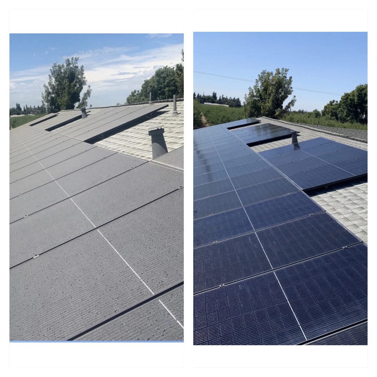 Before and after solar panel cleaning photo